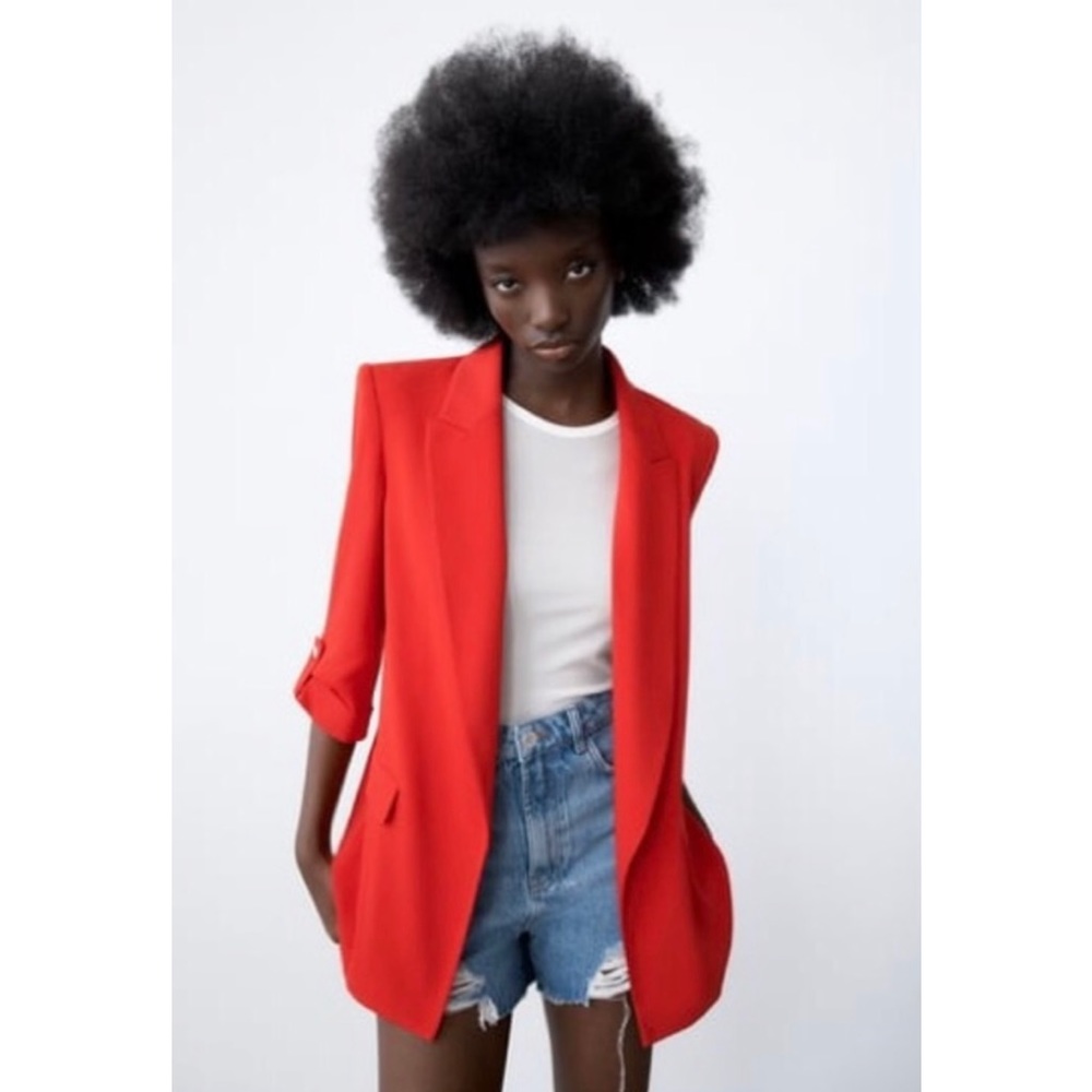 Zara Blazer with Rolled-Up Sleeves In Red